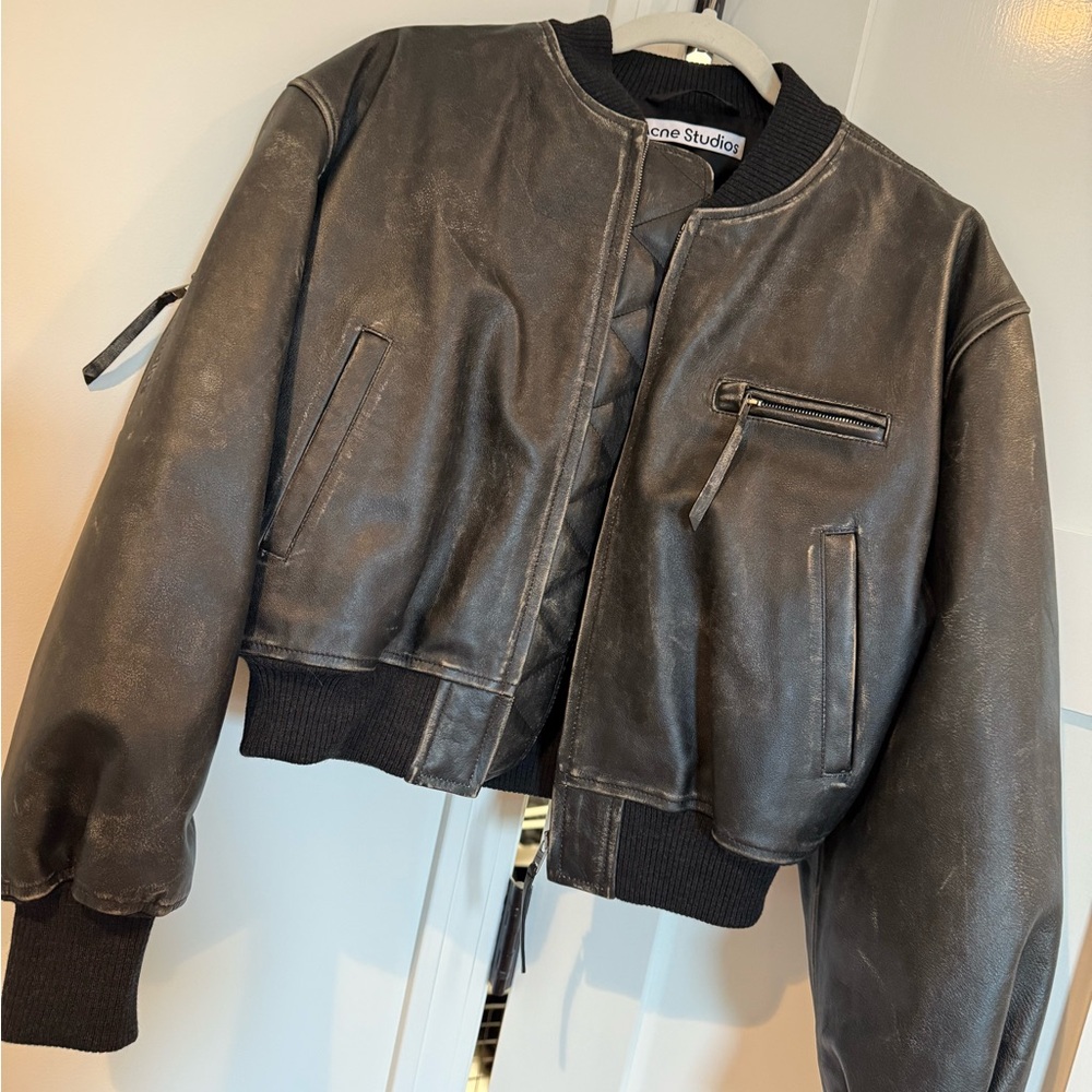 Acne Black Bomber Jacket with Ribbed Knit Details